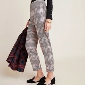 Anthropologie Malcolm Plaid Tapered Trousers Cuffed Ankle Houndstooth Size 10